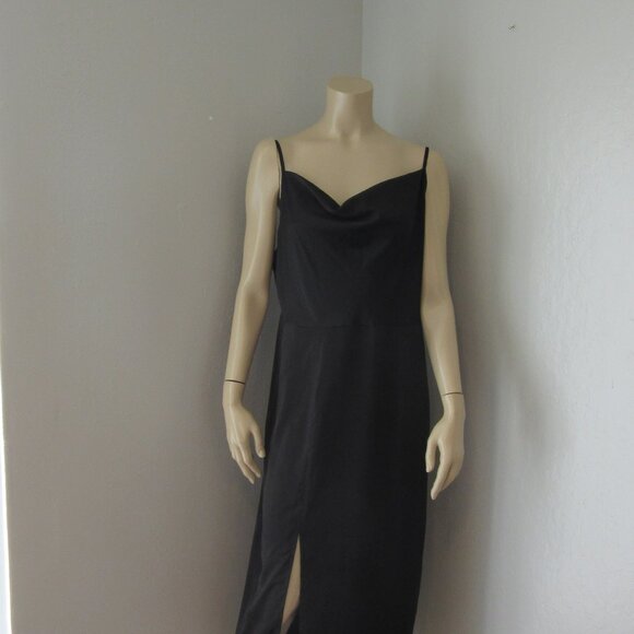 Nasty Gal Black Spaghetti Straps Sleeveless 12 Midi Front Slit Dress - Picture 1 of 5